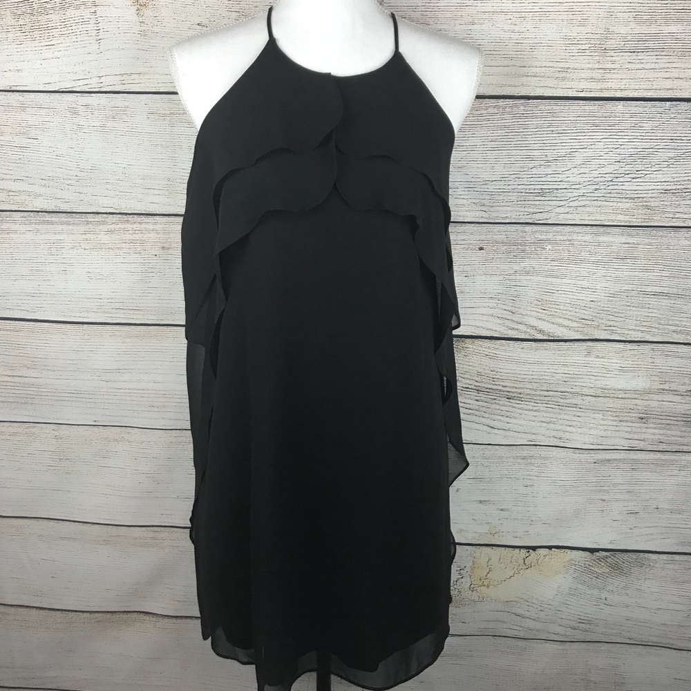 NWT BCBG black ruffled sleeveless dress with adjustable straps